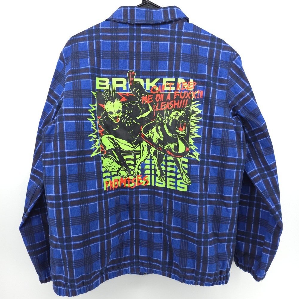 Broken Promises Men's Jacket BP‎ Leash Plaid Large Blue/Black Checkered - NWT